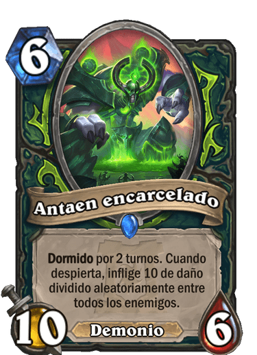 Rara · Esbirro · Cenizas de Terrallende · Dormido por 2 turnos. Cuando despierta, inflige 10 de daño dividido aleatoriamente entre todos los enemigos.