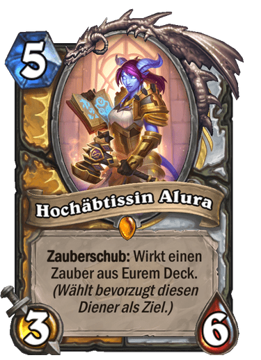 Legendär · Diener · Akademie Scholomance · Zauberschub: Wirkt einen Zauber aus Eurem Deck. (Wählt bevorzugt diesen Diener als Ziel.)
