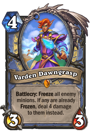 Legendary · Minion · Forged in the Barrens · Battlecry: Freeze all enemy minions. If any are already Frozen, deal 4 damage to them instead.